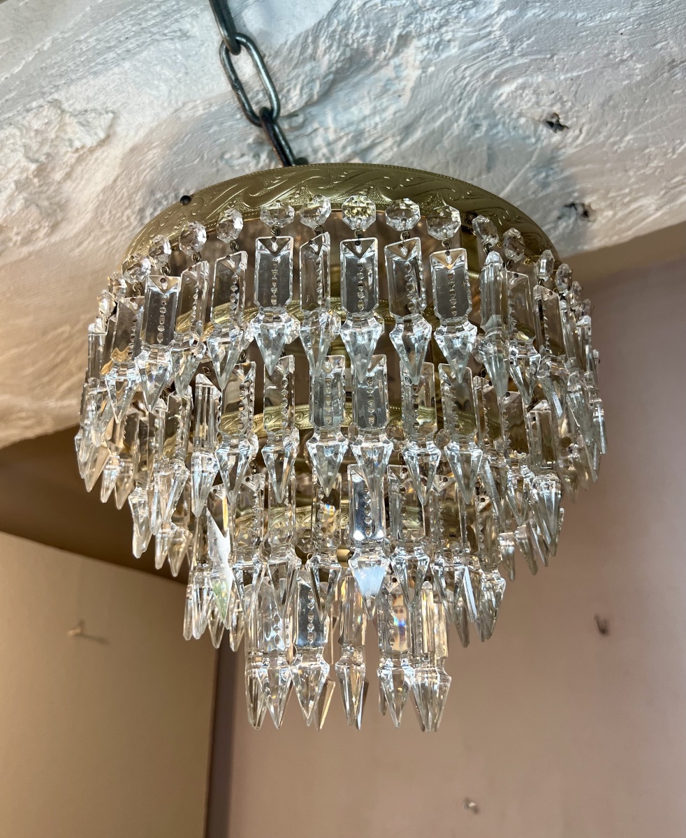 Plafonnier corbeille style Louis XVI en cristal -photo-5