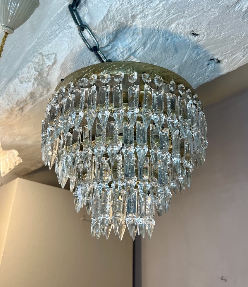 Plafonnier corbeille style Louis XVI en cristal 