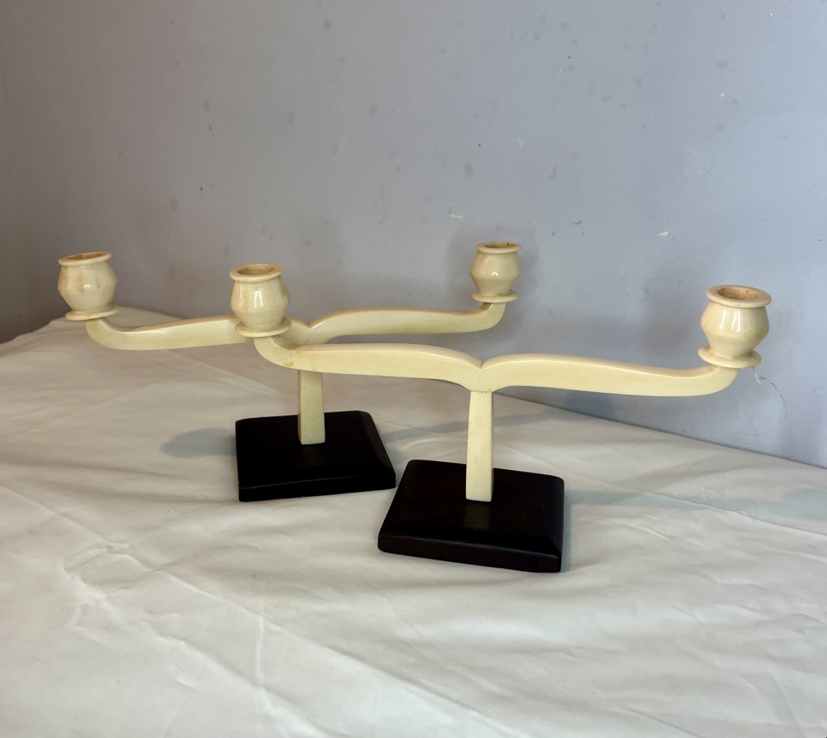 Paire de bougeoirs  art déco ivoire-photo-2