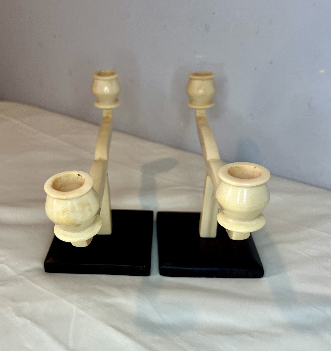 Paire de bougeoirs  art déco ivoire-photo-4