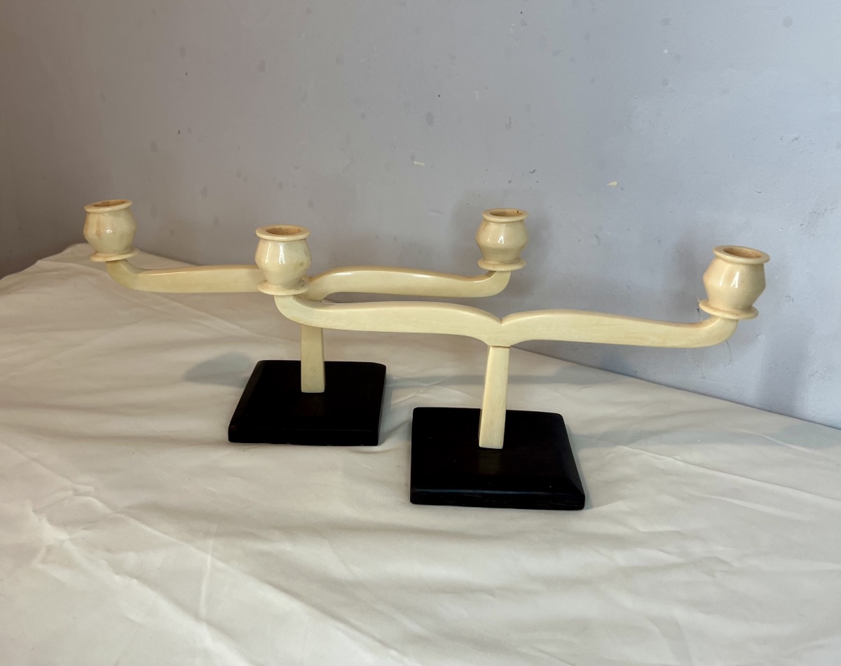 Paire de bougeoirs  art déco ivoire-photo-5