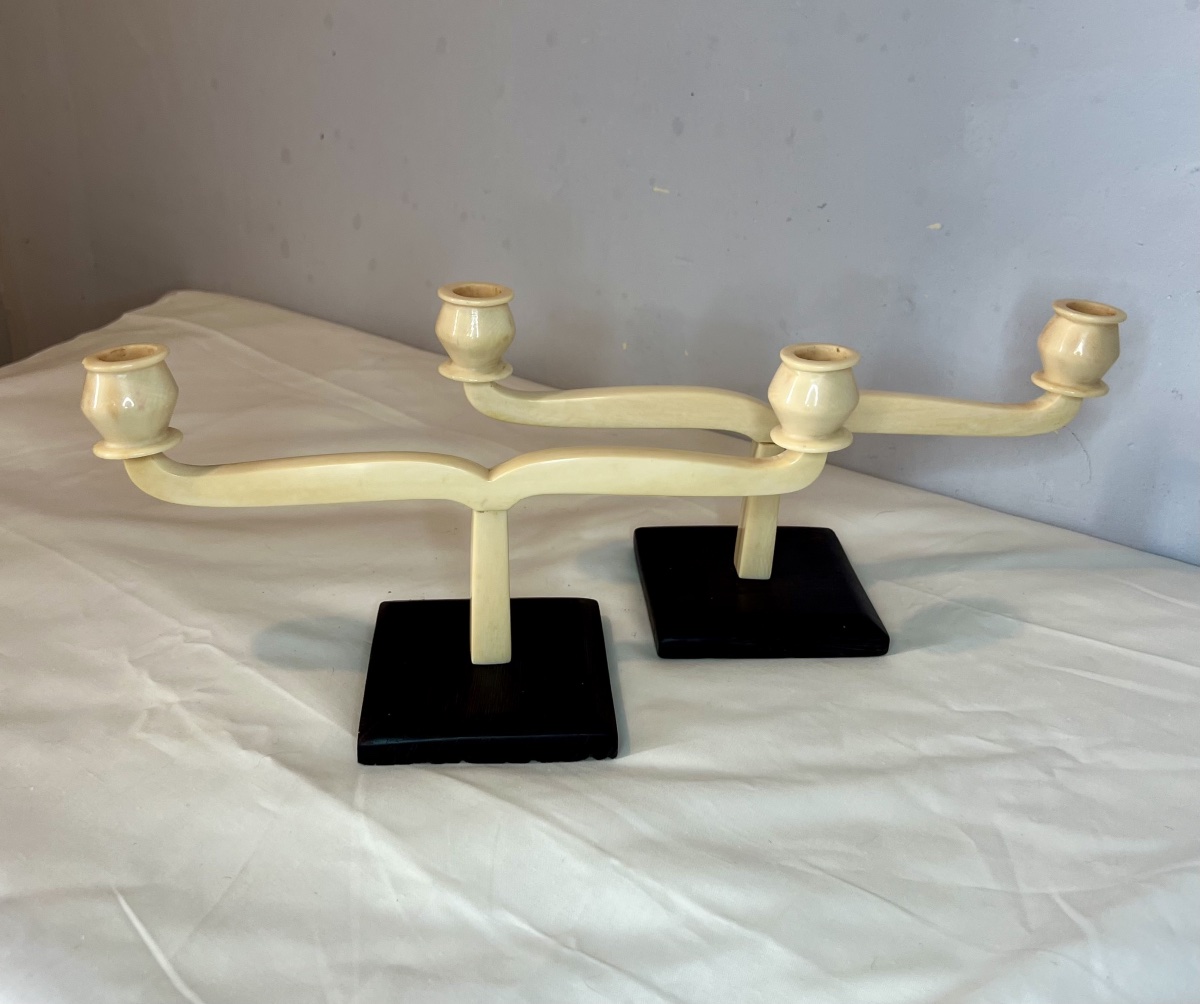 Paire de bougeoirs  art déco ivoire-photo-7