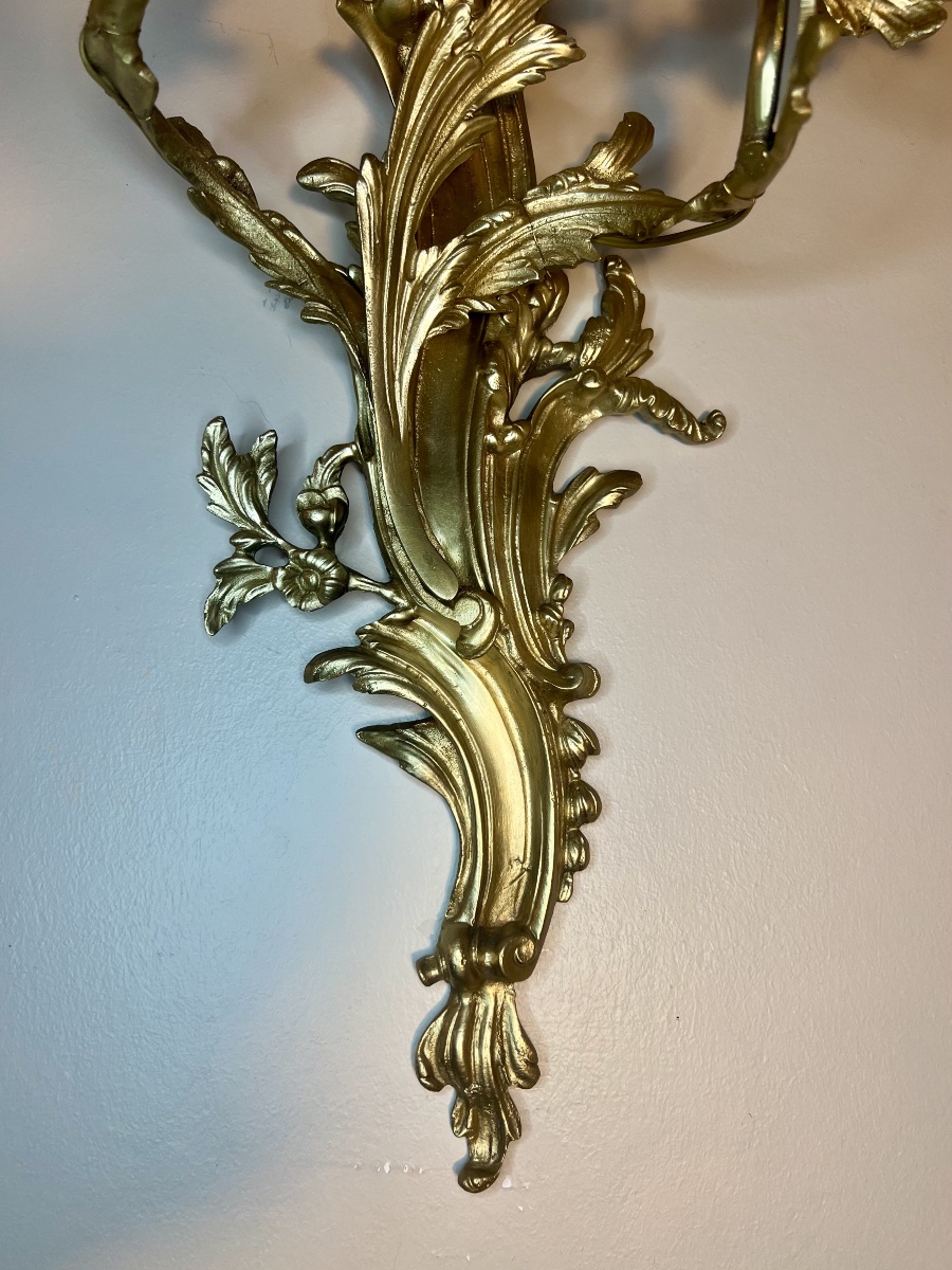 Large Pair Of Louis XV-style Rocaille Wall Sconces With 3 Lights -photo-1
