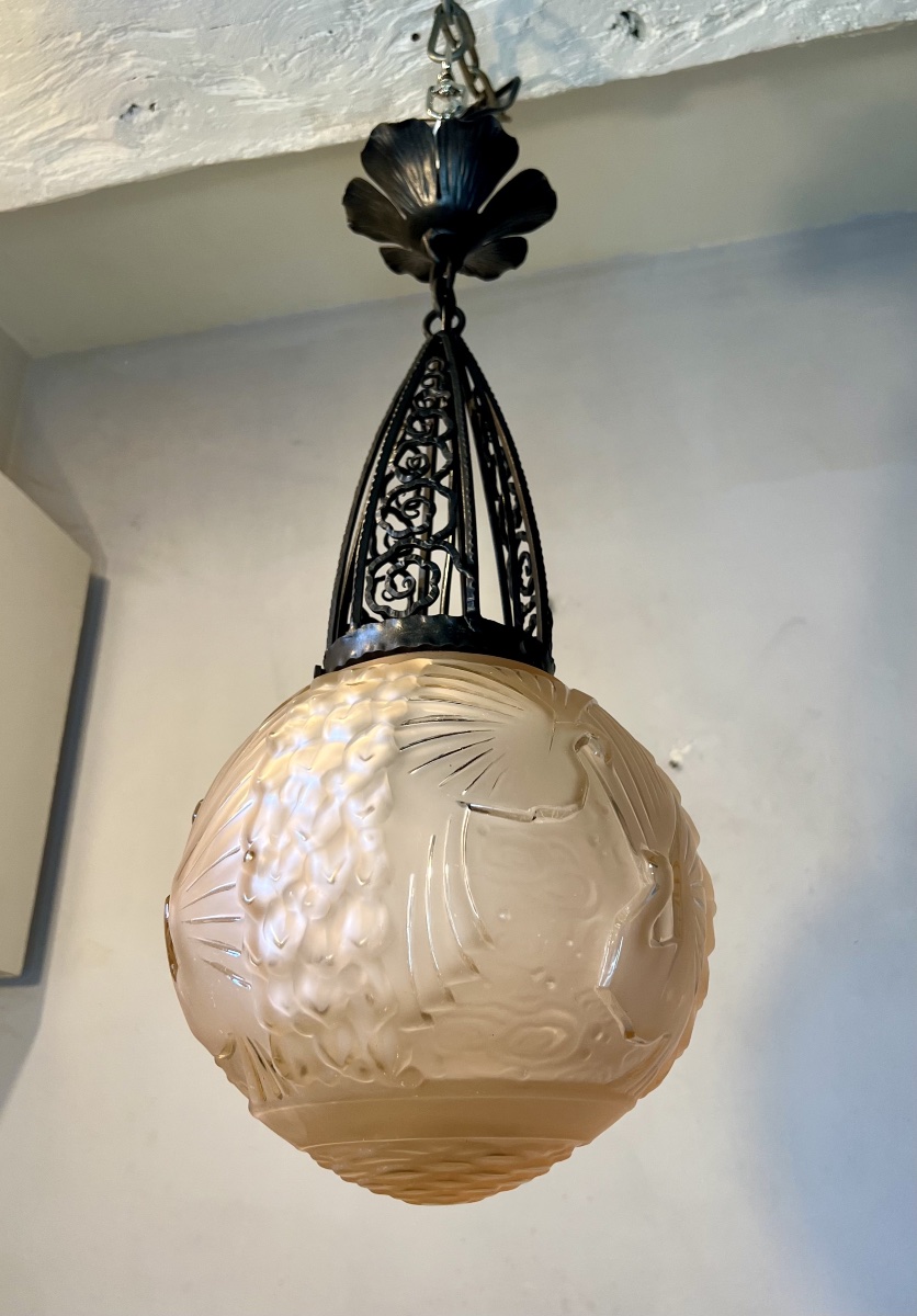 Lustre suspension boule art déco Muller -photo-2