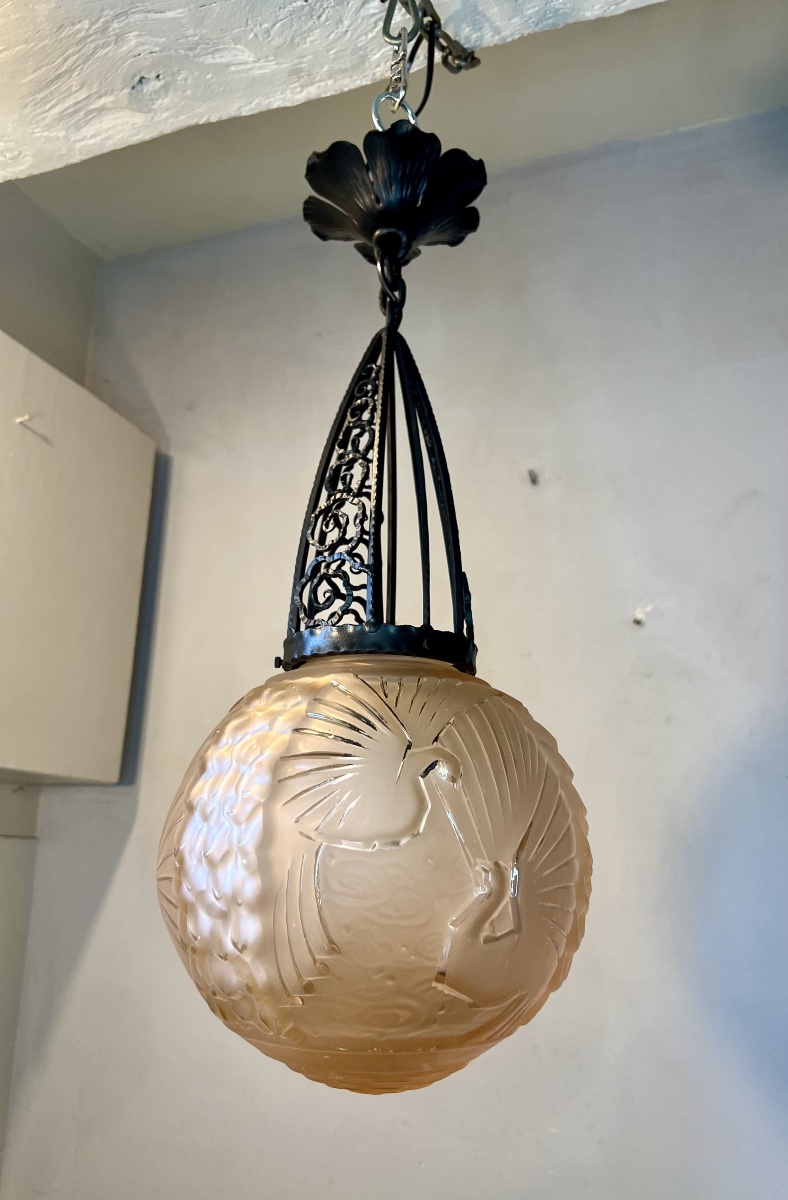 Lustre suspension boule art déco Muller -photo-3