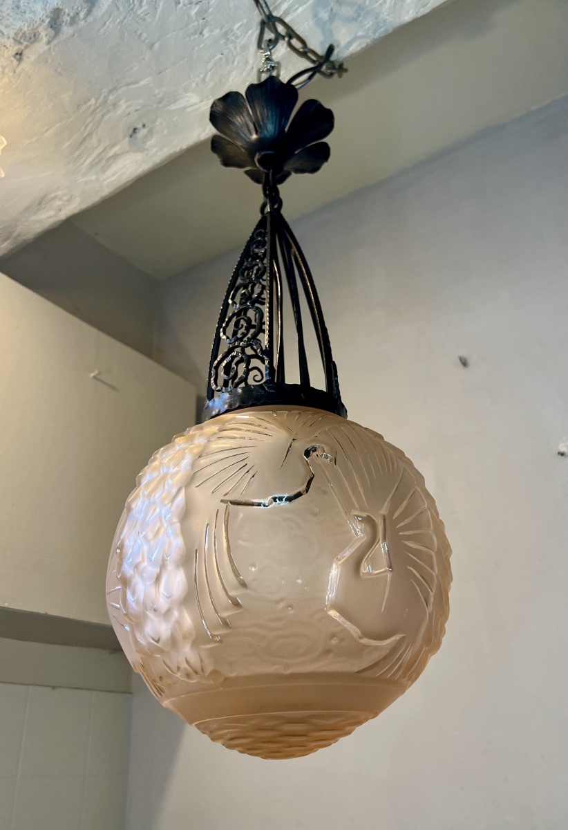 Lustre suspension boule art déco Muller -photo-2