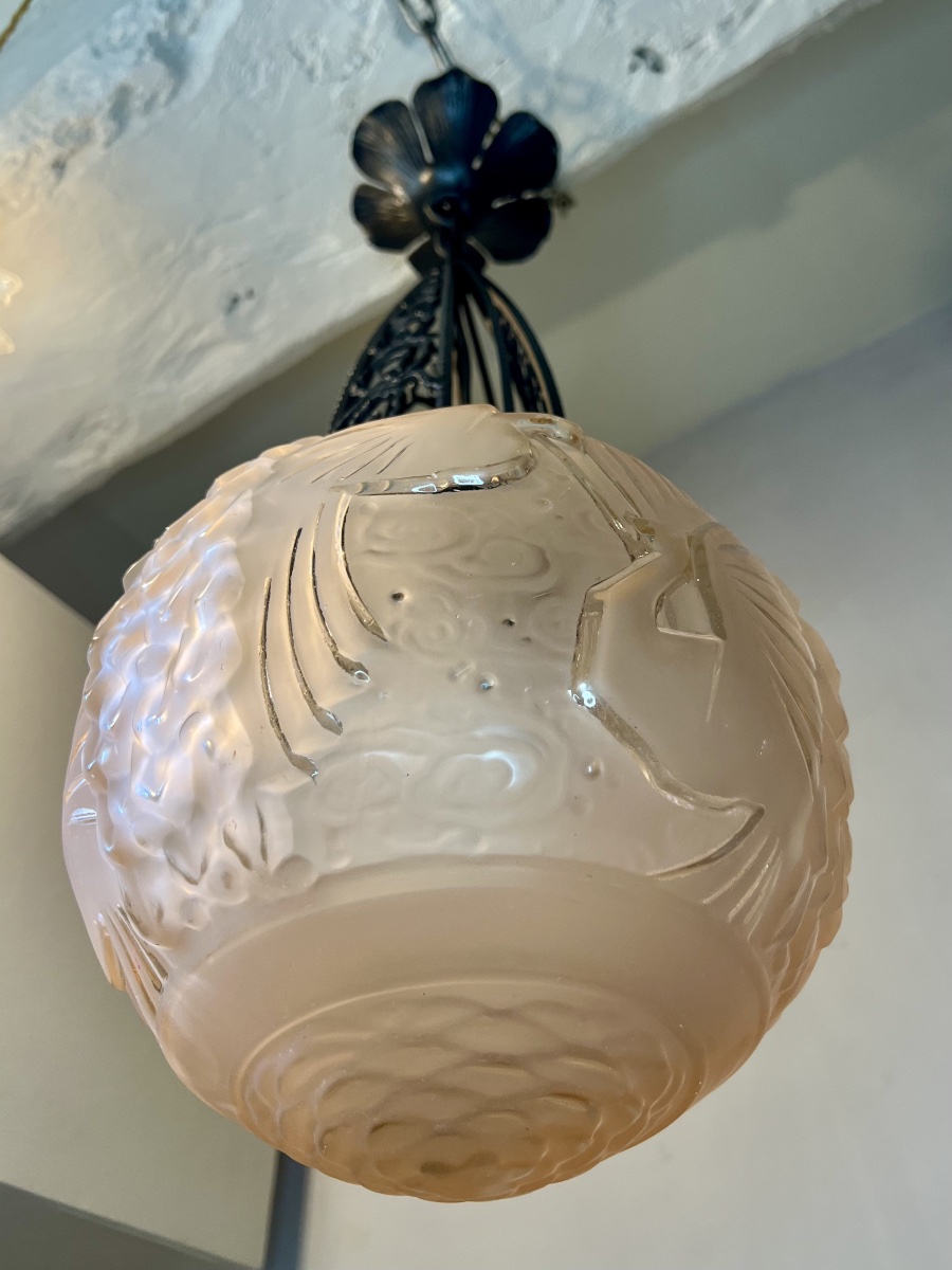 Lustre suspension boule art déco Muller -photo-3