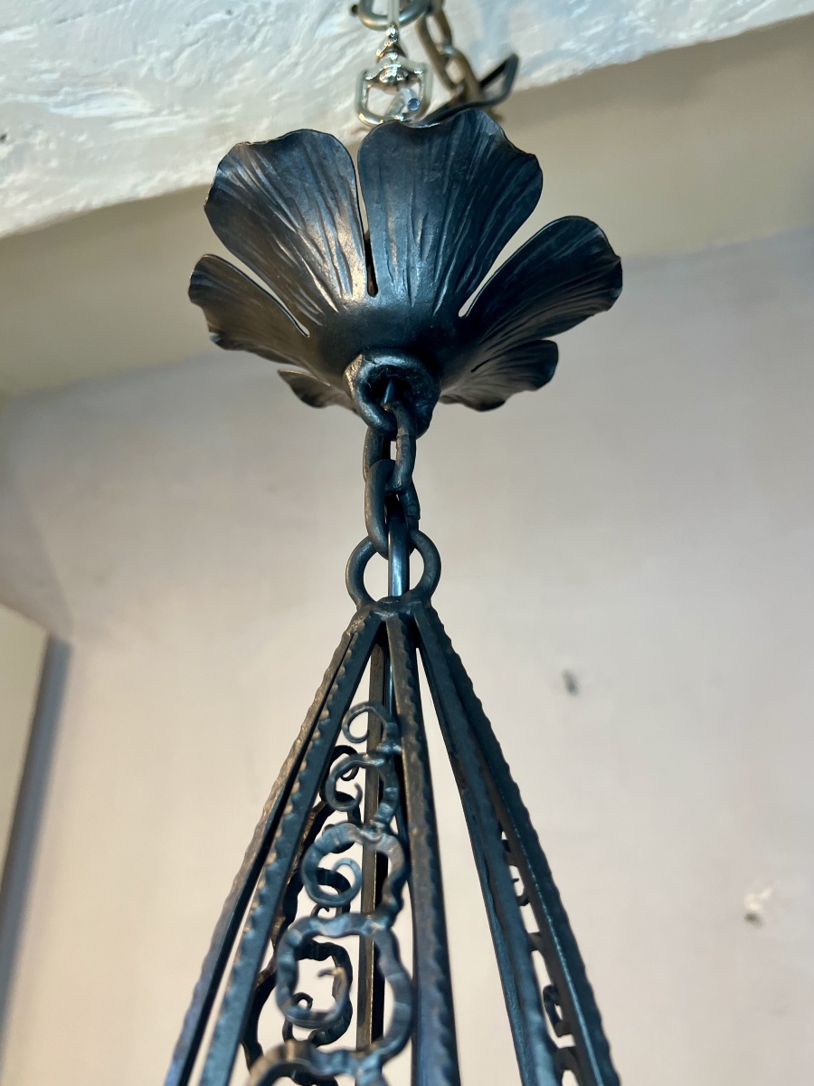 Lustre suspension boule art déco Muller -photo-5