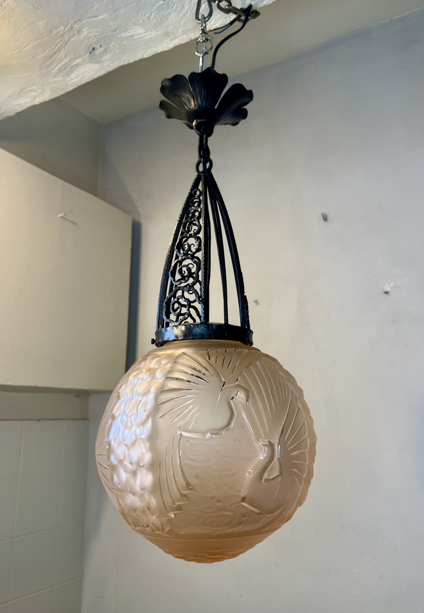 Lustre suspension boule art déco Muller -photo-6