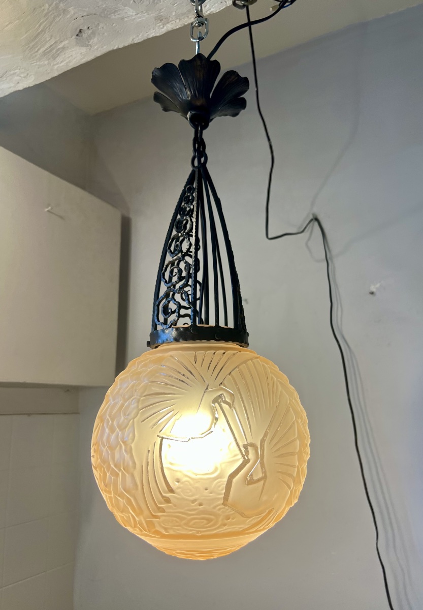 Lustre suspension boule art déco Muller -photo-7