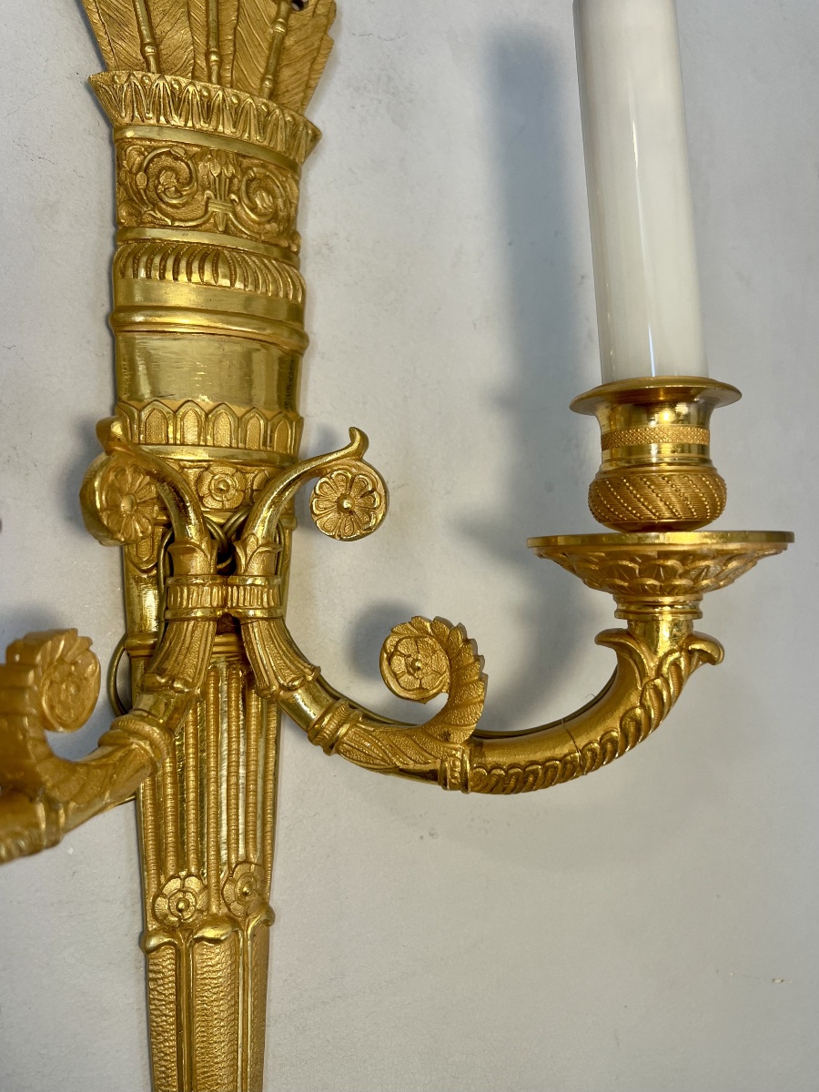 Pair Of Empire-style Gilt-bronze Quiver Wall Sconces -photo-3