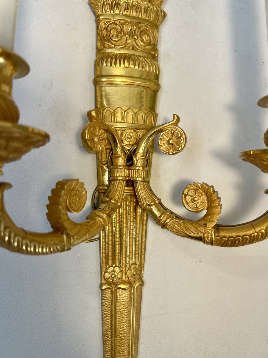 Pair Of Empire-style Gilt-bronze Quiver Wall Sconces -photo-4