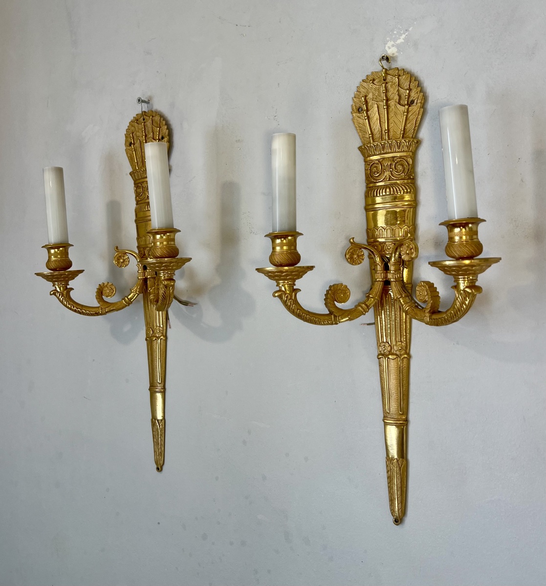 Pair Of Empire-style Gilt-bronze Quiver Wall Sconces -photo-5