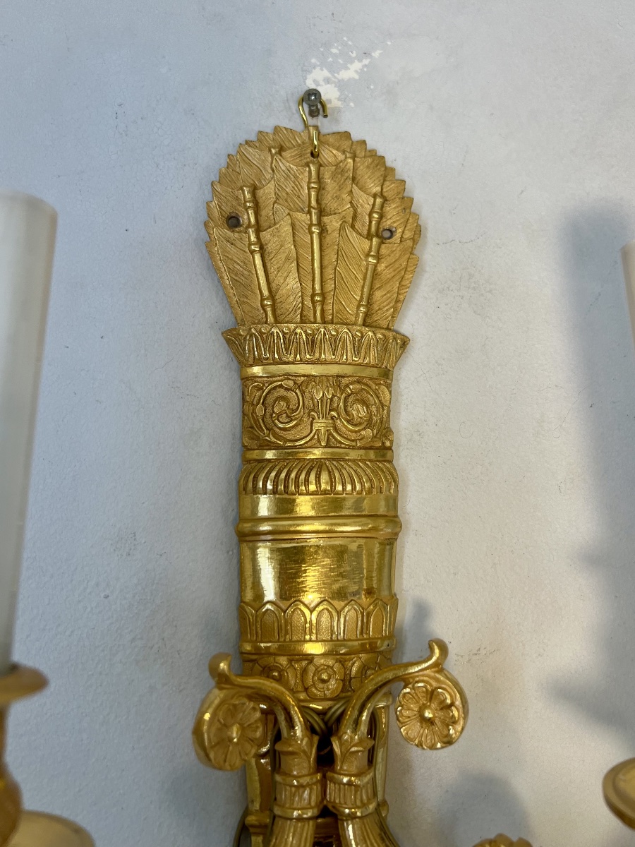 Pair Of Empire-style Gilt-bronze Quiver Wall Sconces -photo-6