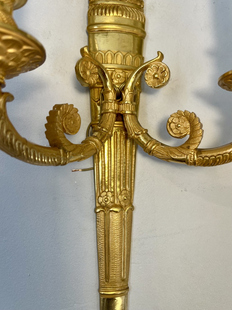 Pair Of Empire-style Gilt-bronze Quiver Wall Sconces -photo-7