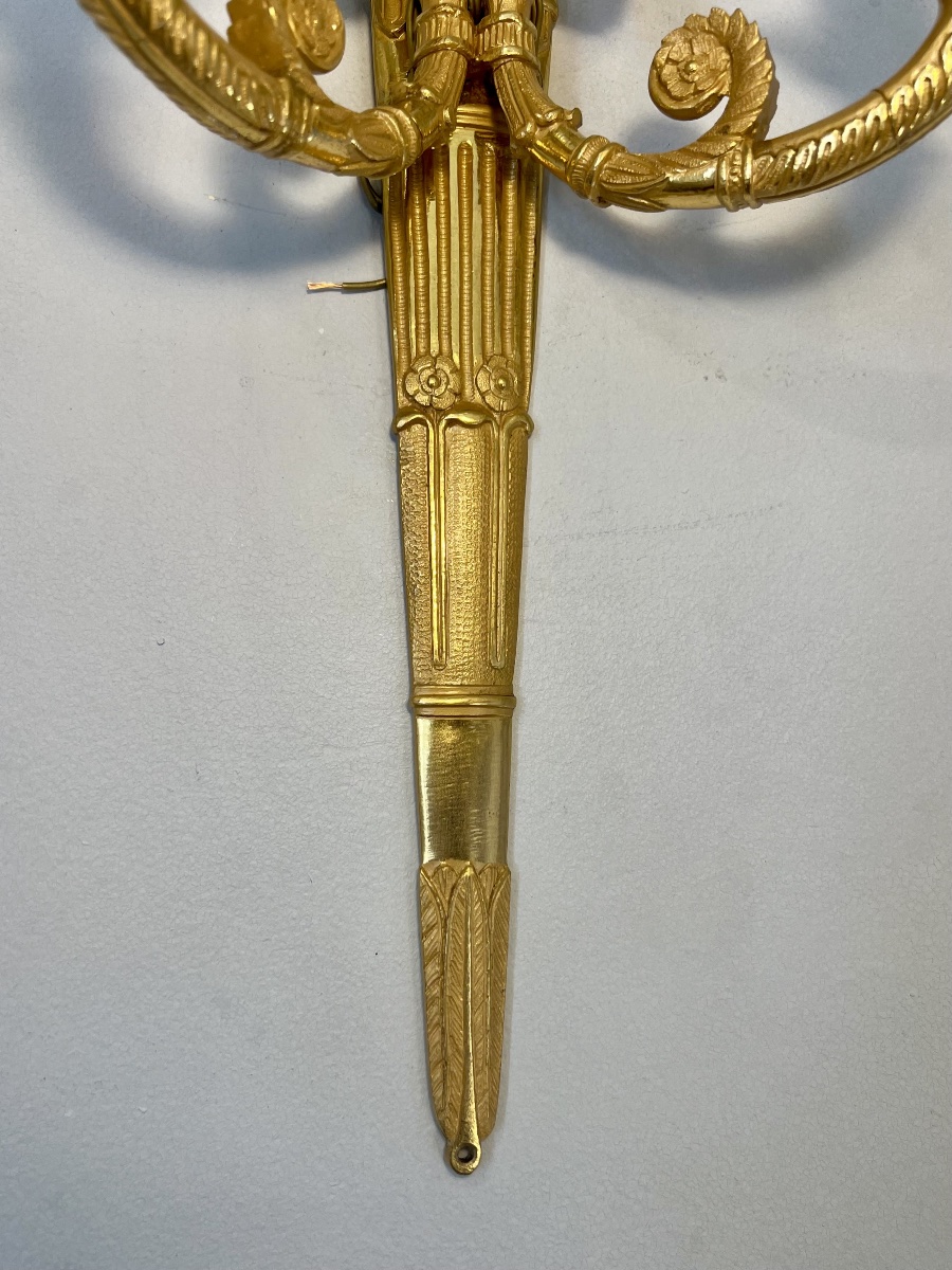 Pair Of Empire-style Gilt-bronze Quiver Wall Sconces -photo-8