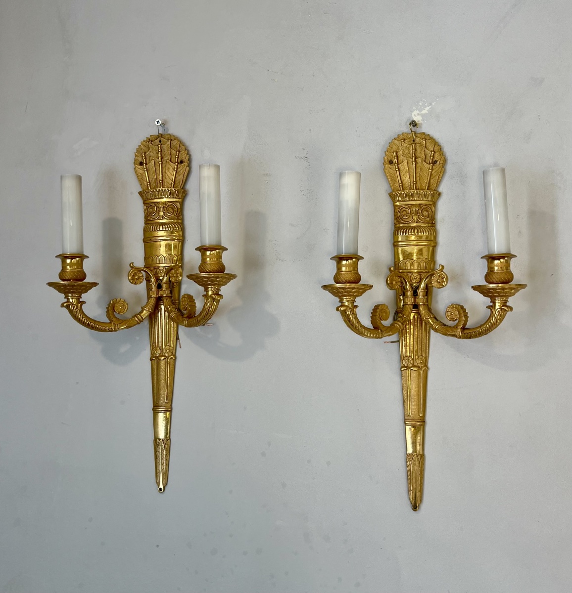Pair Of Empire-style Gilt-bronze Quiver Wall Sconces 