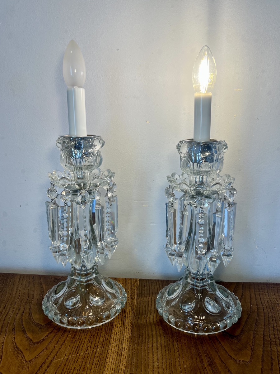 Paire de lampes bougeoirs en cristal-photo-2