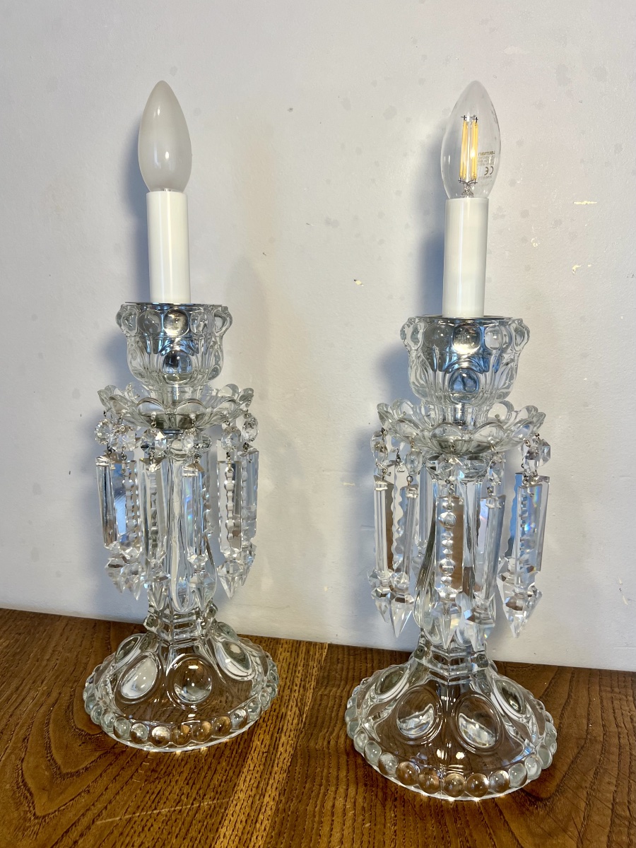 Paire de lampes bougeoirs en cristal-photo-2