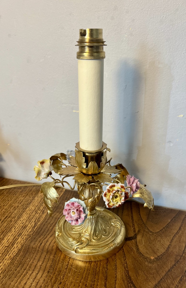 Paire de lampes bougeoirs à fleurs en porcelaine art nouveau -photo-5