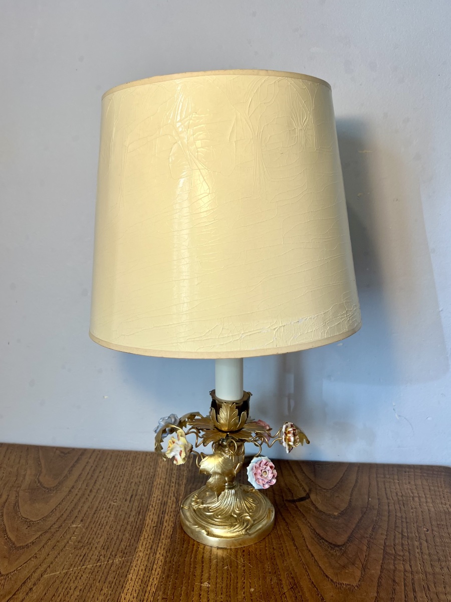Paire de lampes bougeoirs à fleurs en porcelaine art nouveau -photo-8