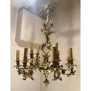 Large Napoleon III Chandelier, Chiseled Bronze