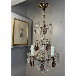 Bronze Chandelier With Colored Crystal Pampille