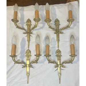 Four Sconces, Gilded Bronze Torches