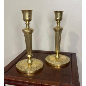 Pair Of Candlesticks, Chiseled Bronze, Empire Period