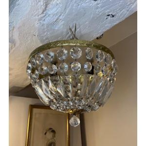 Basket Chandelier Ceiling Light, Crystal