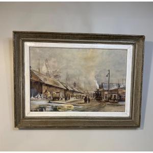 Watercolor Industrial Port Saint-nazaire Or Le Havre 