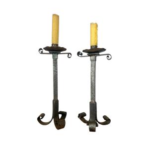 Pair Of Wrought Iron Candlesticks 
