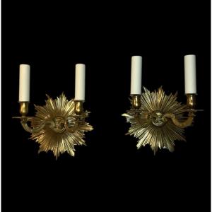 Pair Of Sun Wall Lights 