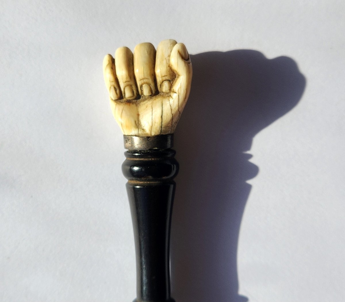Object Of Curiosity: A Closed Hand In Ivory On A Blackened Boxwood Handle-photo-4