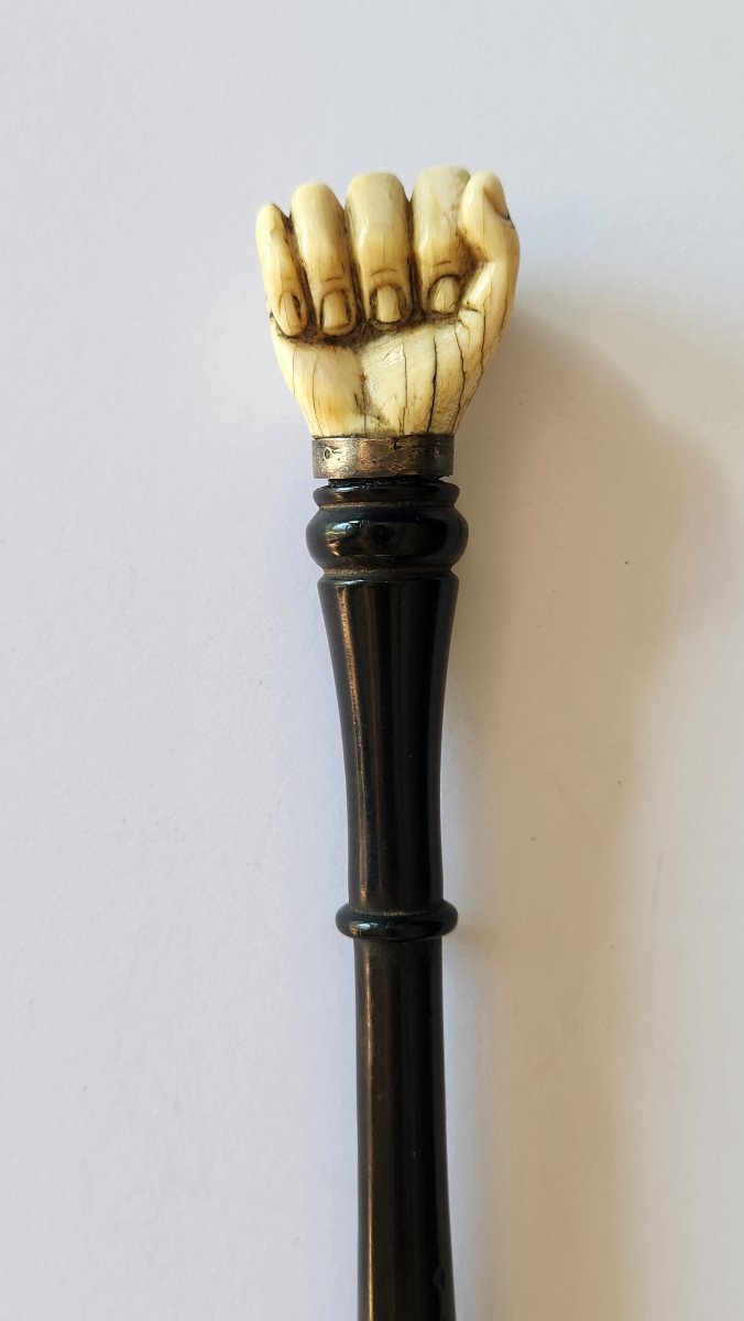 Object Of Curiosity: A Closed Hand In Ivory On A Blackened Boxwood Handle