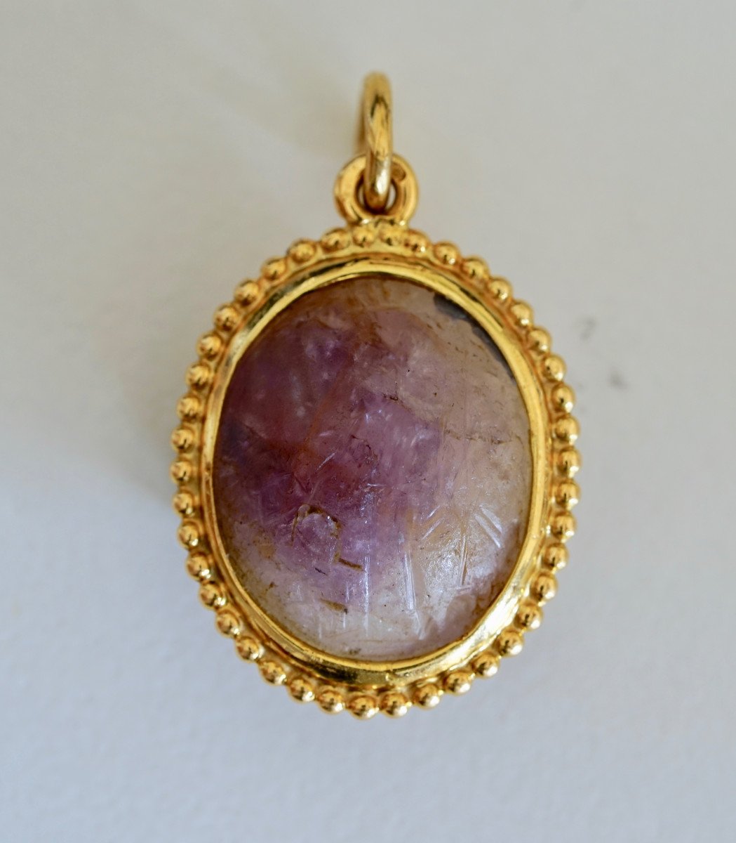 Roman Magic Intaglio Of Dionysos / Bacchus On Amethyst