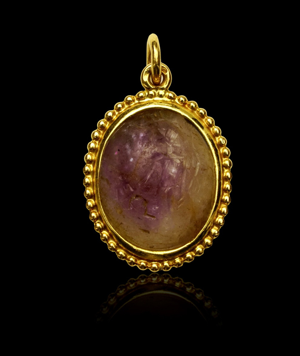 Roman Magic Intaglio Of Dionysos / Bacchus On Amethyst