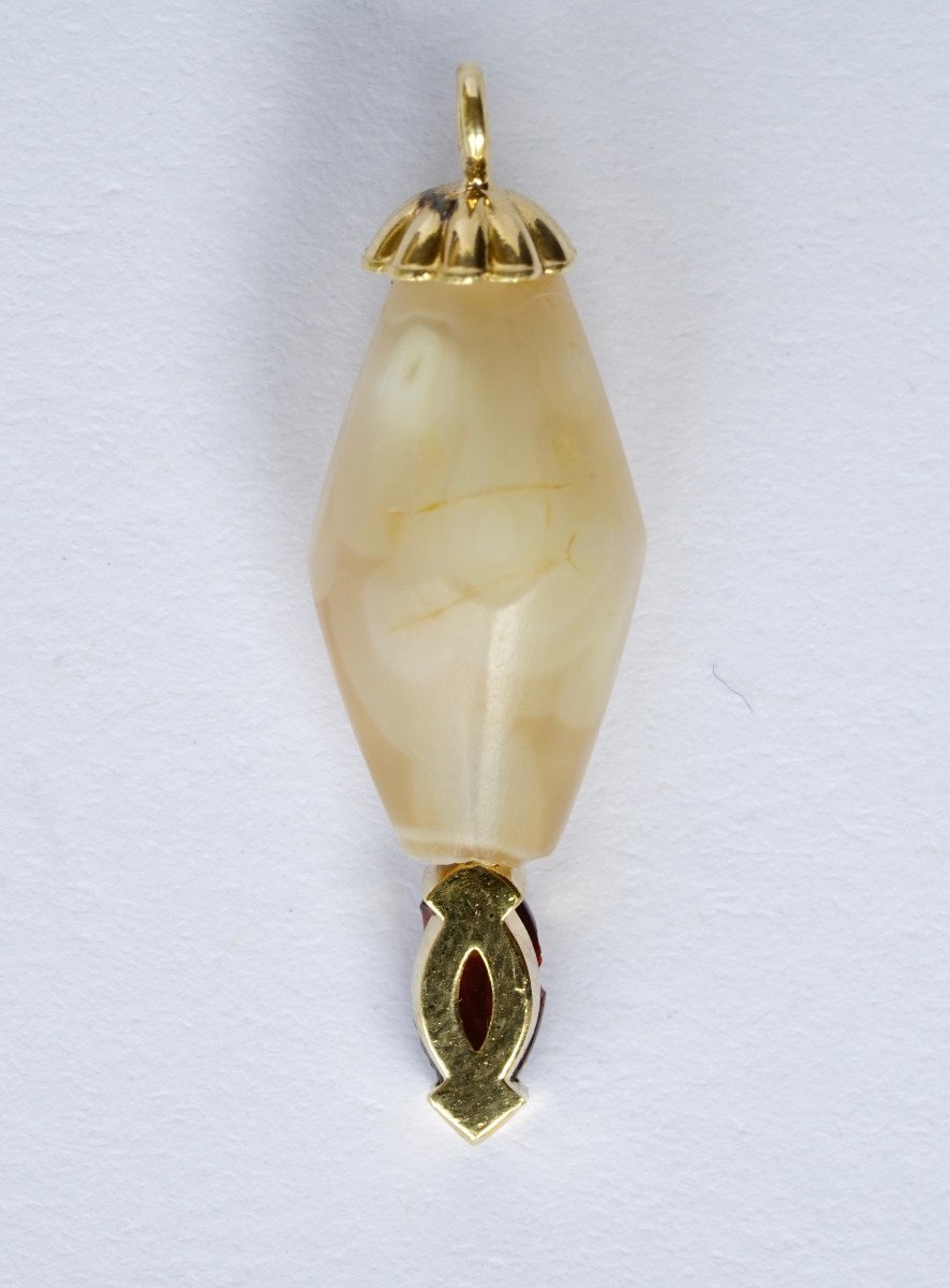 Pendentif en or, agate ancienne et grenat-photo-2