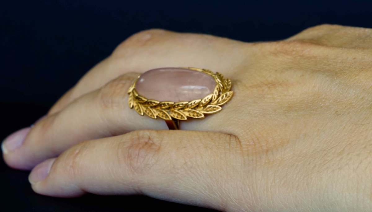 Vintage 18k Gold Ring With Rose Quartz-photo-3