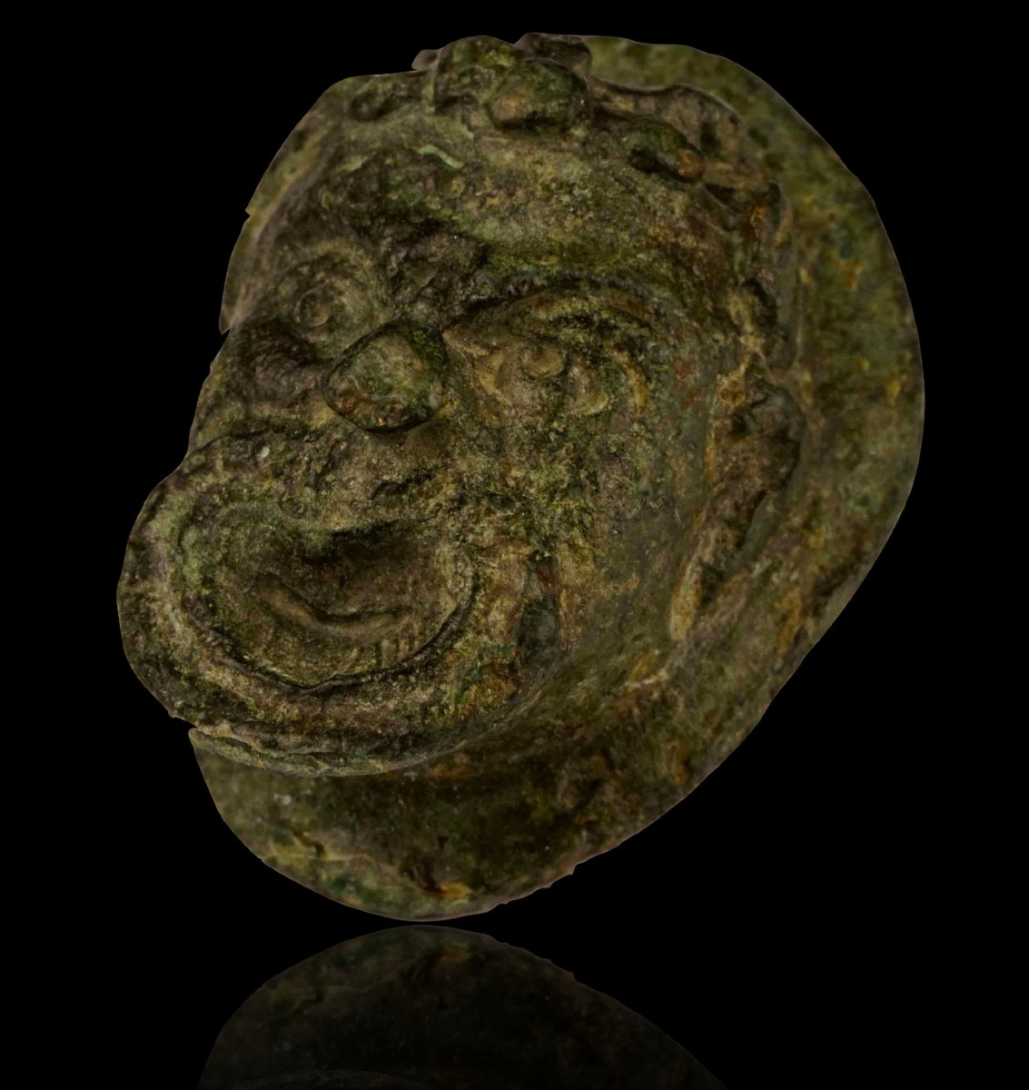 Roman Bronze With Dark Green Patina : Theater Mask.-photo-2