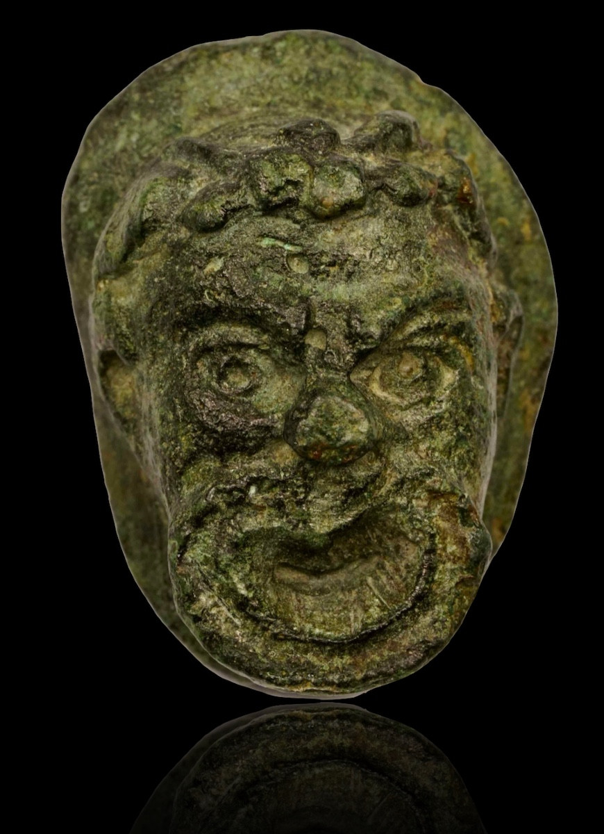 Roman Bronze With Dark Green Patina : Theater Mask.