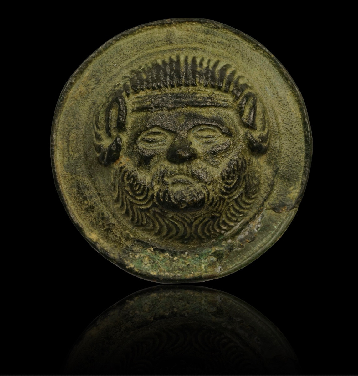 Ancient Rome: Roman Bronze Medallion Applique: Head Of Silenus.