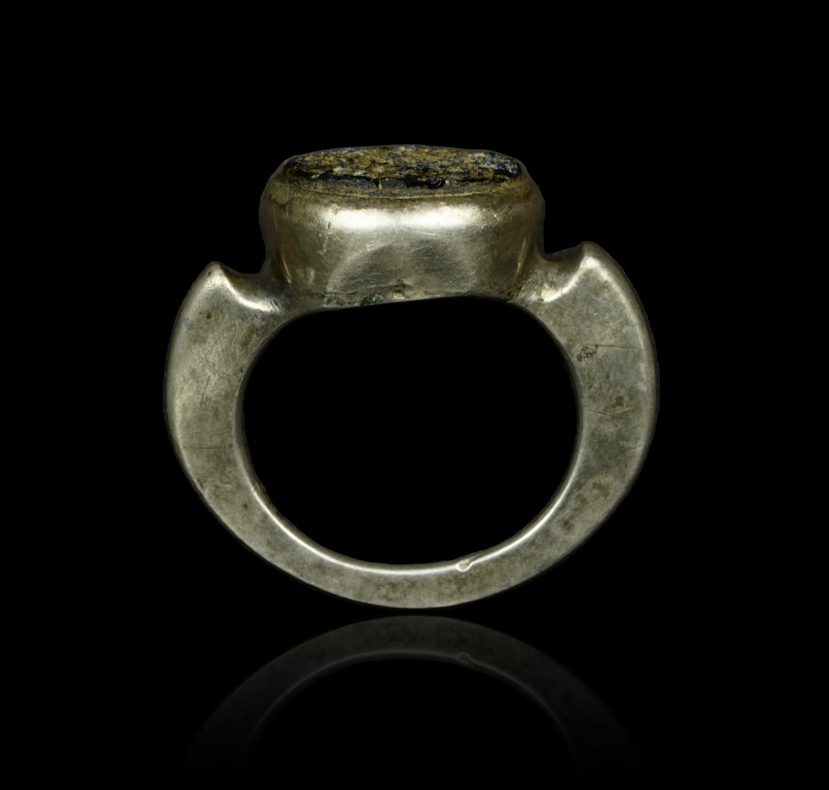 Gallo-roman Silver Ring Set With Glass Paste - Ancient Gaul / Rome