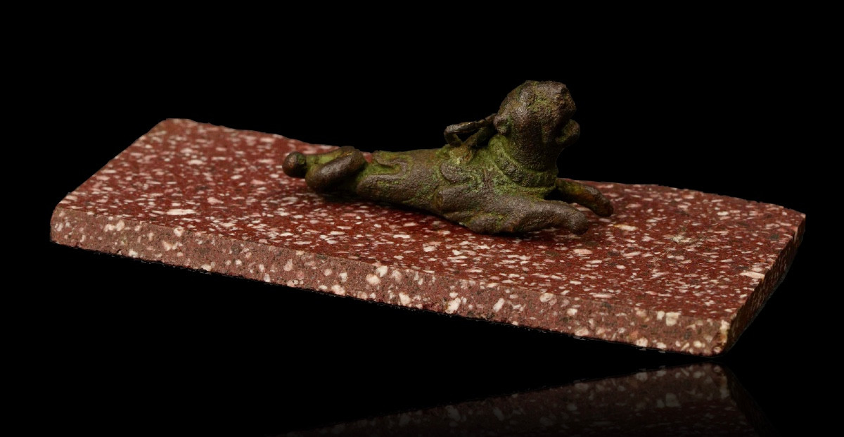 Bronze romain sur porphyre : panthère ou chimère-photo-2