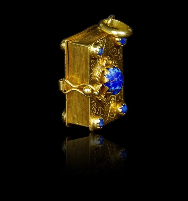Pendentif livre en or et lapis-lazuli-photo-3