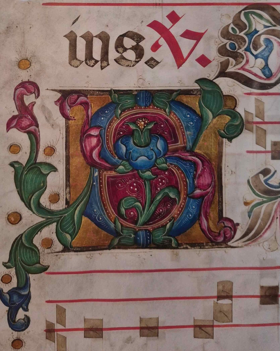 Illuminated Manuscript Antiphonary Leaf On Vellum - Italy - Circa 1480-1500-photo-2