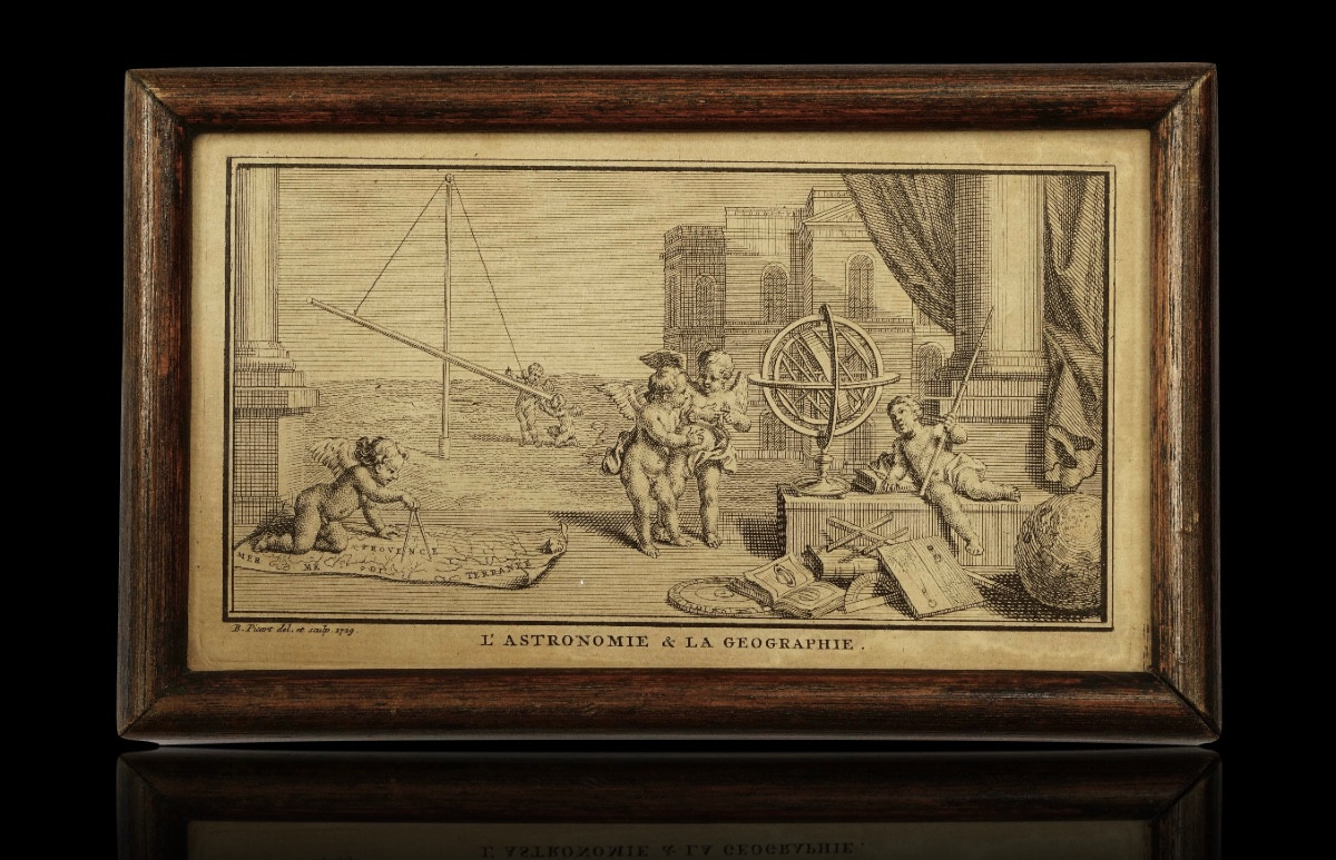 Astronomy And Geography: Framed Engraving By Bernard Picard 1729 - Putti 