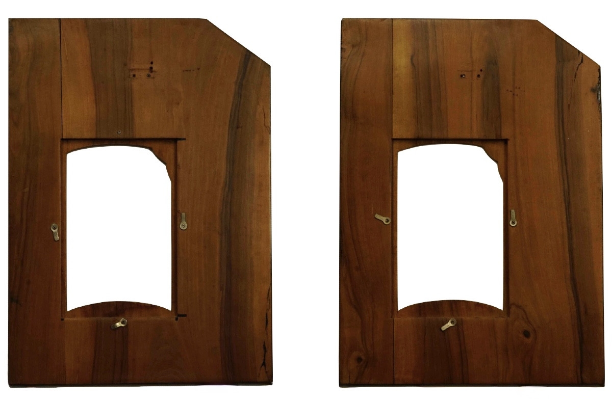 2 cadres en bois, marqueterie et placage de loupe-photo-2