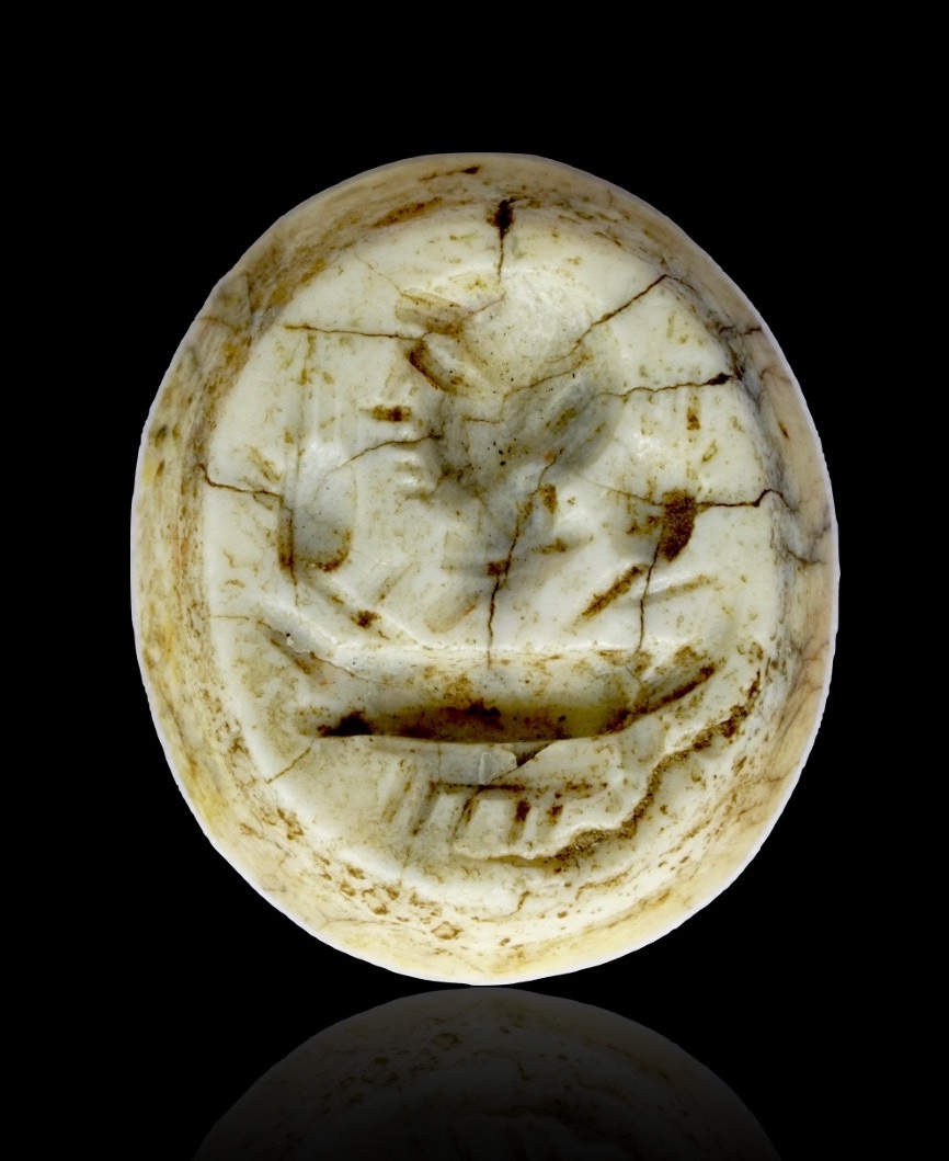 Roman Intaglio: Head Of A Man, Two Ears Of Whea, A Galley