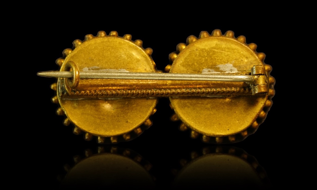 Brooch With Two Buttons Decorated With Flowers Made Of Micro-mosaic -photo-2